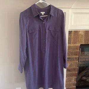 J.Jill Purple Button-Front Silk Shirt Popover LS Dress -petite large
